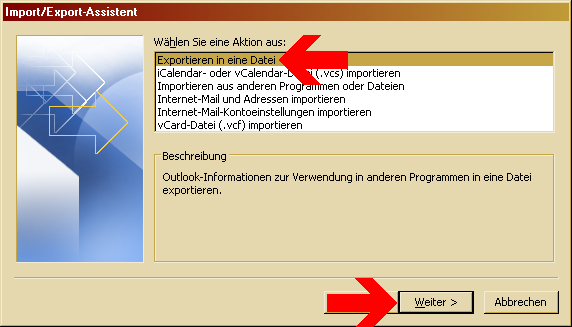 Screenshot Import/Export-Assistent