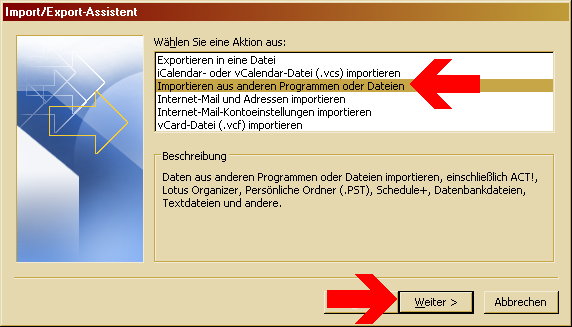 Screenshot Import/Export-Assistent