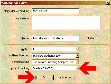 Screenshot Verbindungsmanager Verschlüsselung