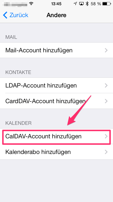 Systemeinstellungen » Mail, Kontakte, Kalender » Account hinzufügen » andere » CalDAV Account hinzufügen