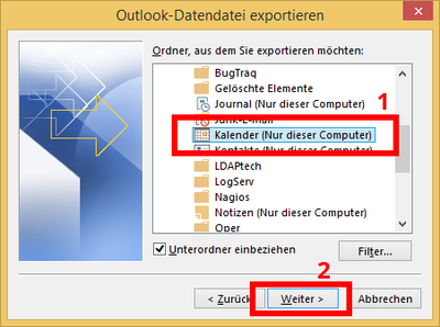 Kalender-Ordner auswählen