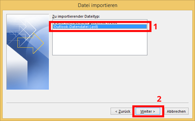 Import aus Outlook-Datendatei