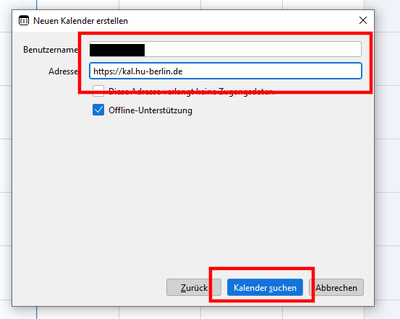 HU-Account und URL "https://kal.hu-berlin.de" angeben