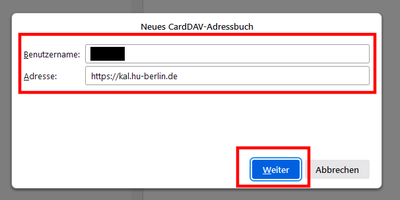 HU-Account und URL "https://kal.hu-berlin.de" angeben