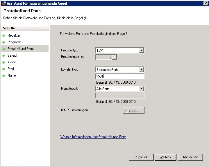 Windows Firewall - Protokoll und Port