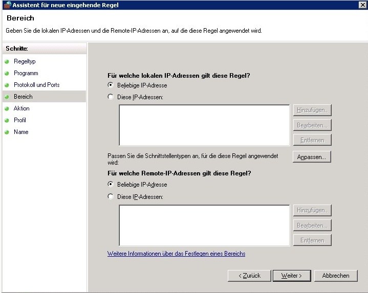 Windows Firewall - Bereich