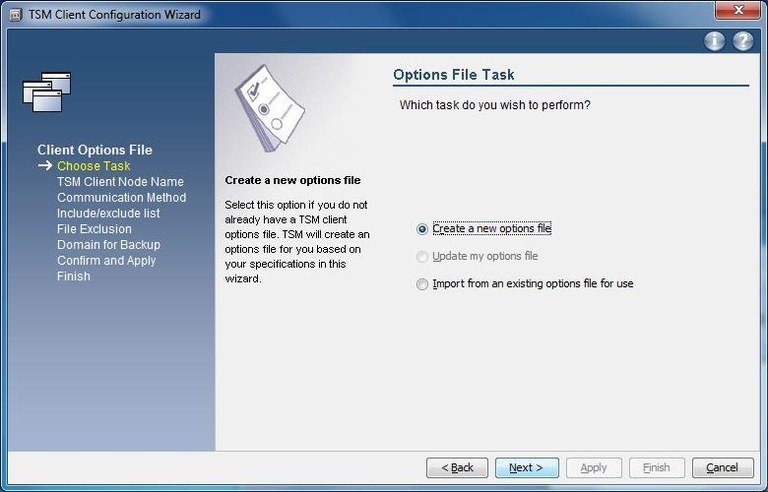 Windows TSM-Client Konfiguration - Create new options file