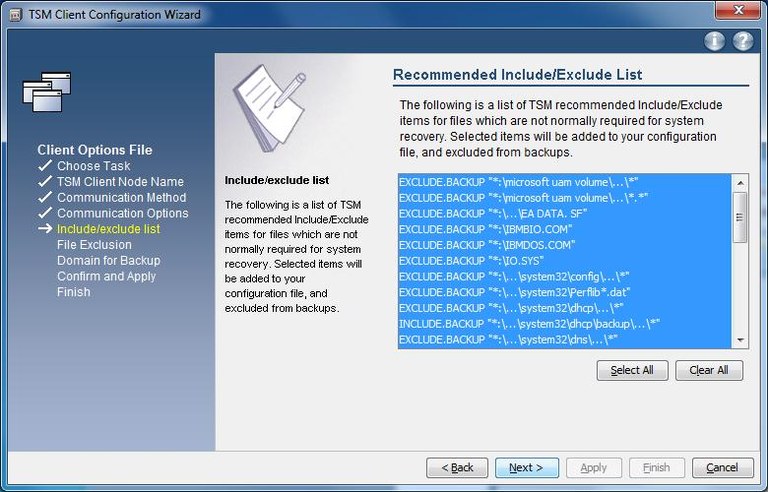 Windows TSM-Client Konfiguration - Include/exclude list