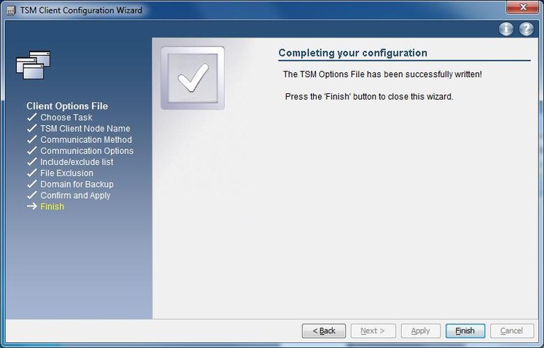 Windows TSM-Client Konfiguration - Finish