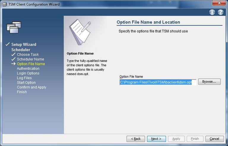 Windows TSM-Client Konfiguration - Scheduler Option File Name