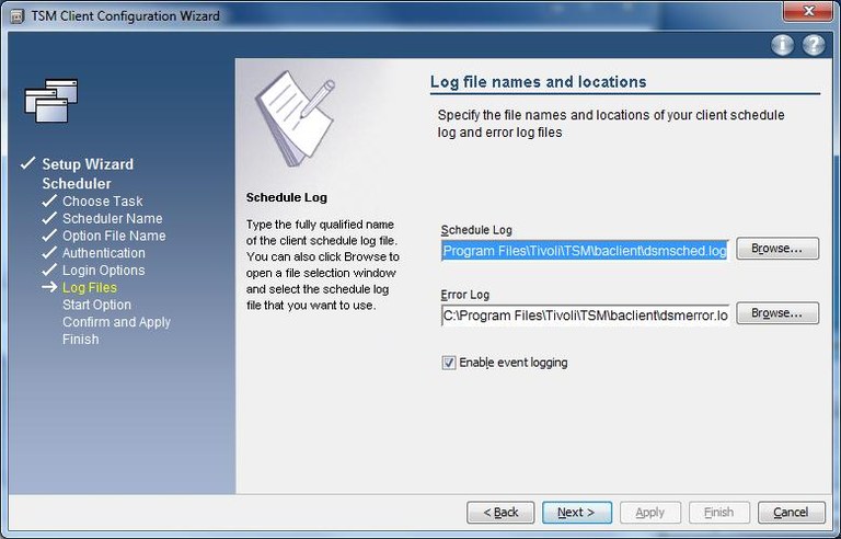 Windows TSM-Client Konfiguration - Scheduler Log file names and locations