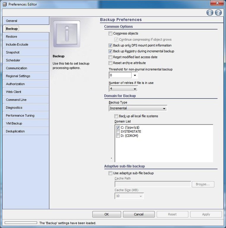 Windows TSM-Client Konfiguration - Backup Preferences