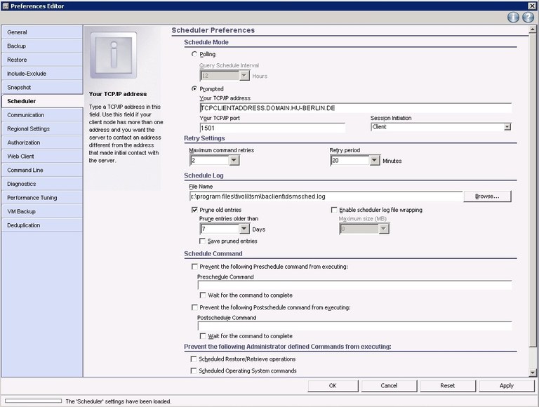 Windows TSM-Client Konfiguration - Scheduler