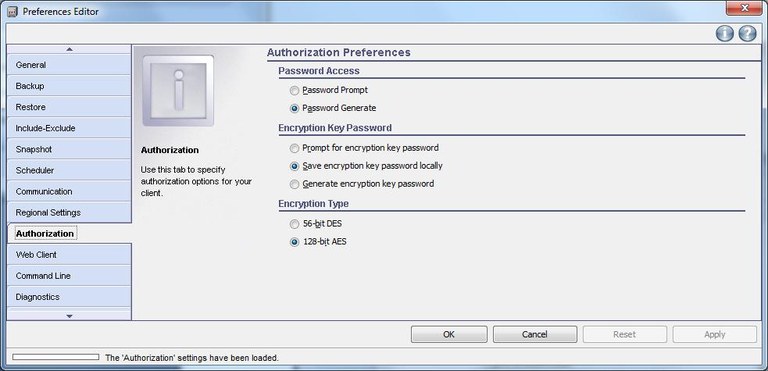 Windows TSM-Client Konfiguration - Authorization Preferences 