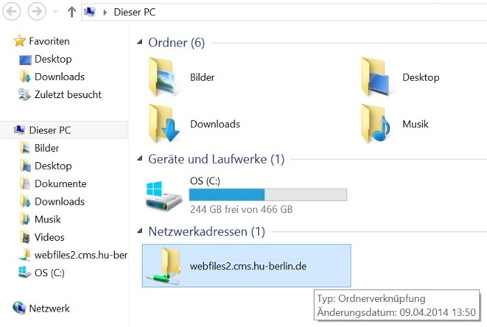 Win8 Computer Netzwerkadresse