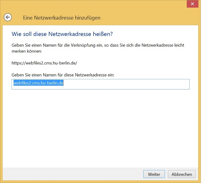 Win8 Netzwerkadresse Namen