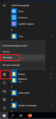 Screenshot der Windows Abmeldemaske