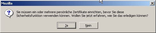 Dialog persönliche Zertifikate einrichten