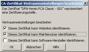 Dialog Zertifikat Vertrauenseinstellungen