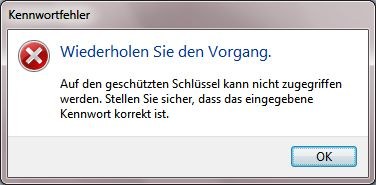 Fehlermeldung Kennwort falsch